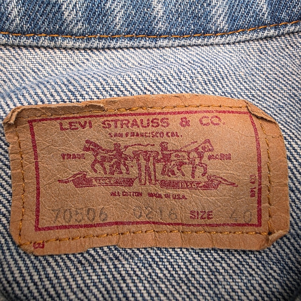 Vintage 1984 Levis 70506 Denim Trucker Jacket 40 USA Harley Biker Patch HOG - Picture 3 of 9